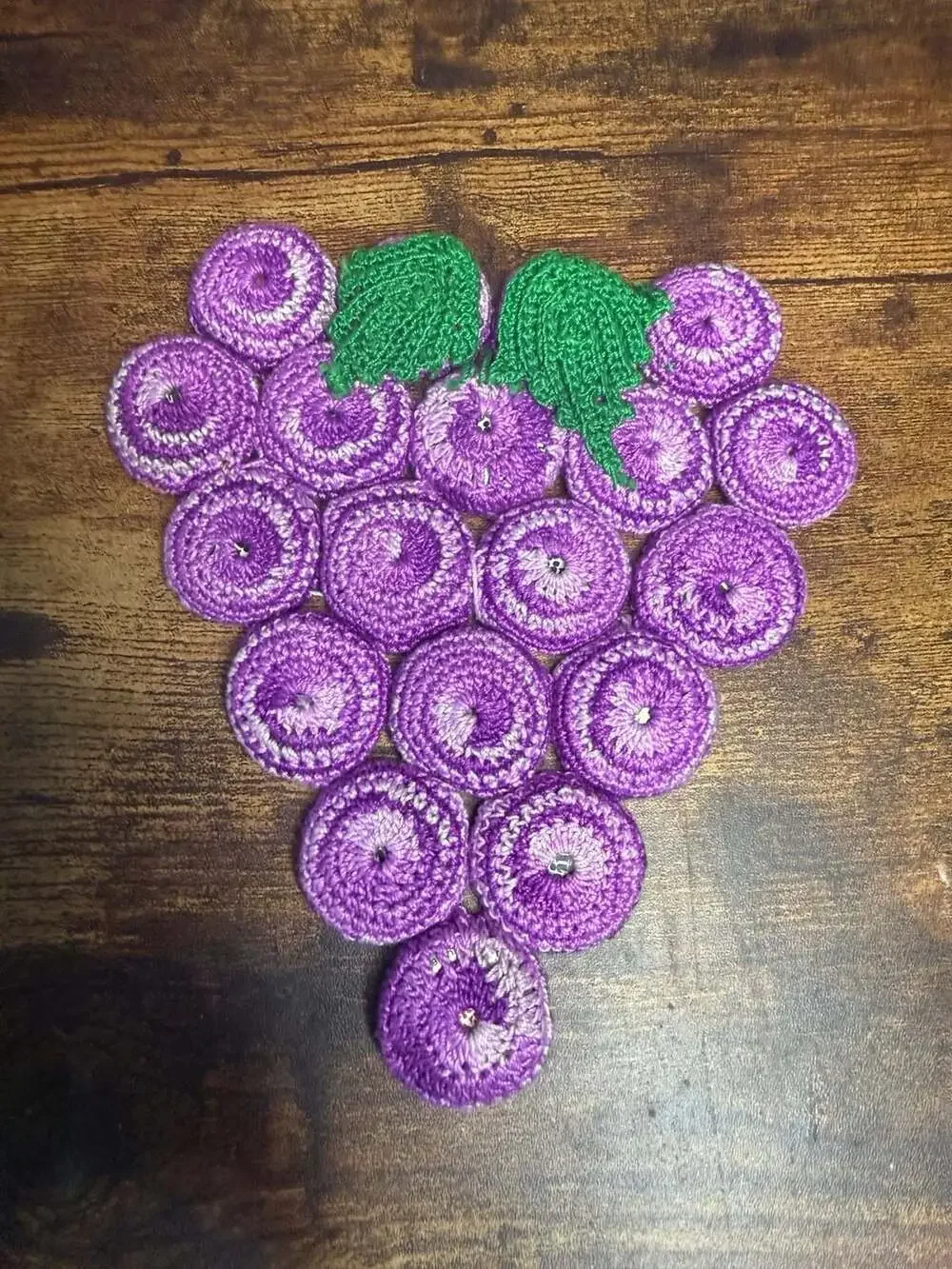 Vintage Handmade Crocheted Bottle Cap Purple Grape Cluster Trivet Hot Pad